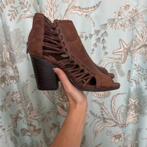 Brown Strappy Women's Heeled Ankle Boots